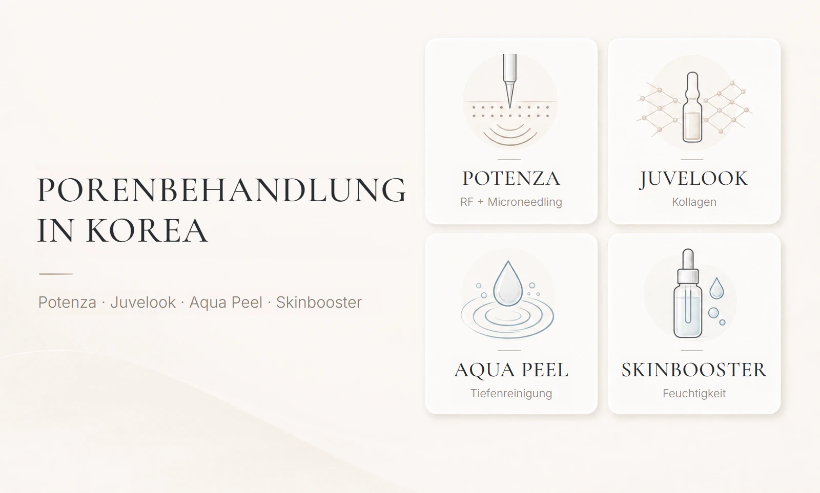 Übersicht der Porenbehandlungen: Potenza, Juvelook, Aqua Peel und Skinbooster